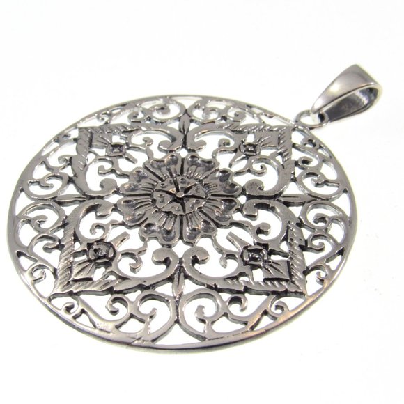 Solid 925 Sterling Silver Filigree Mandala Pendant – Sacred Geometry Bohemian - Picture 7 of 8